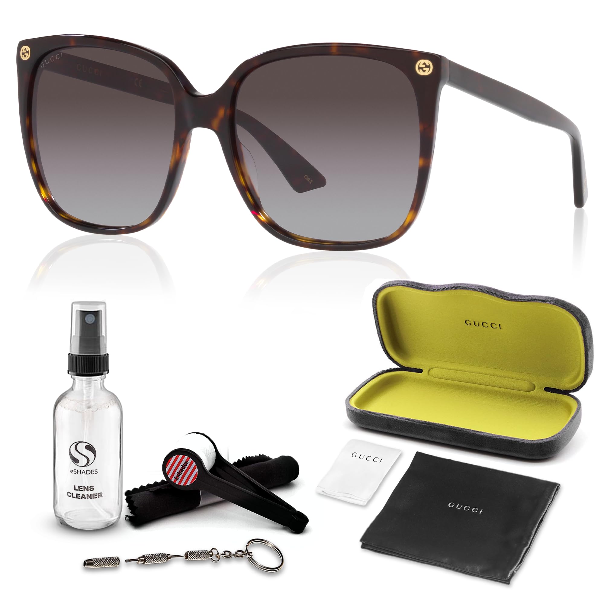 Gucci GG0022S Interlocking Logo Women Sqaure Shape Sunglasses with Luxury Eyewear Kit