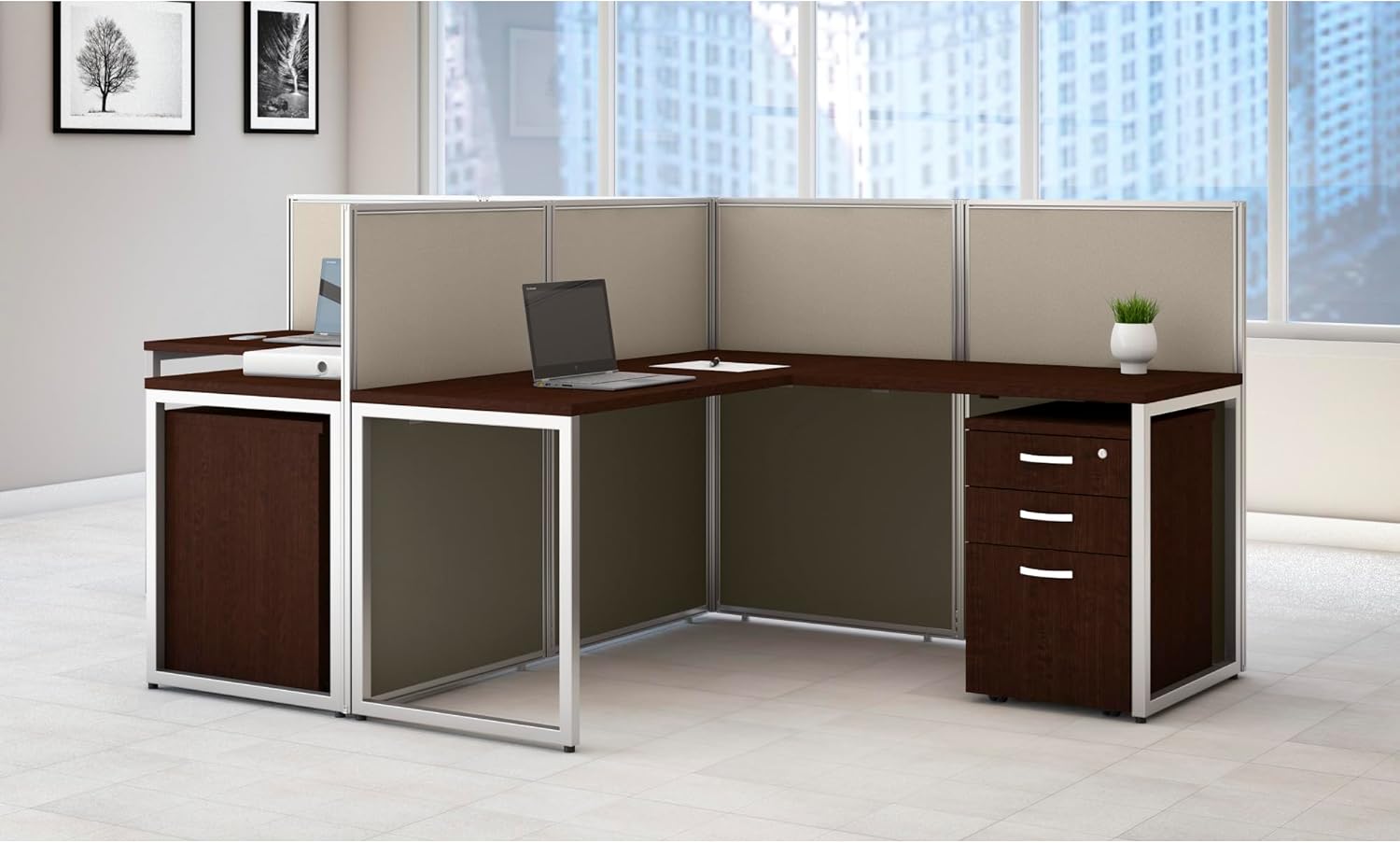 Bush Business Furniture Cubicle Desk with Privacy Panels | Easy Office Collection Two Person Table Workstation | 60Dx60Wx45H