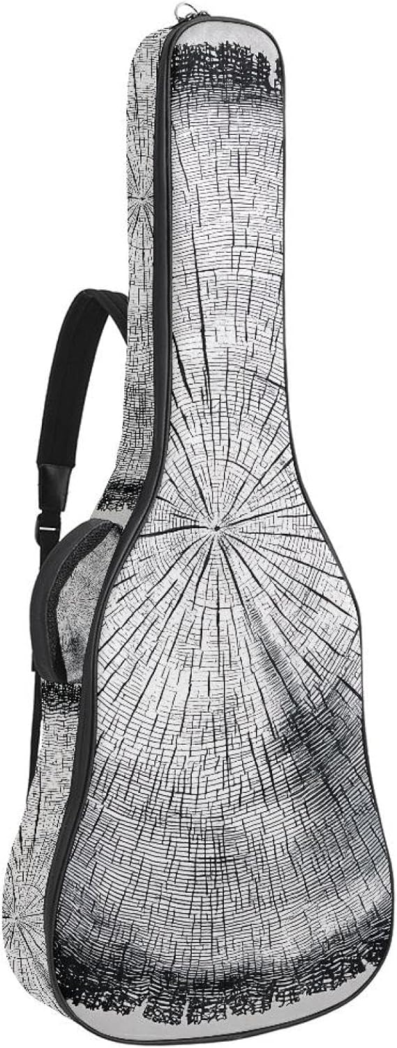 Growth Ring Vintage Drawing Acoustic Guitar Gig Bag, 1 cm Thick Padding Waterproof Guitar Bag Backpack for 40 41 42 Inch Electric Bass Classical Guitars
