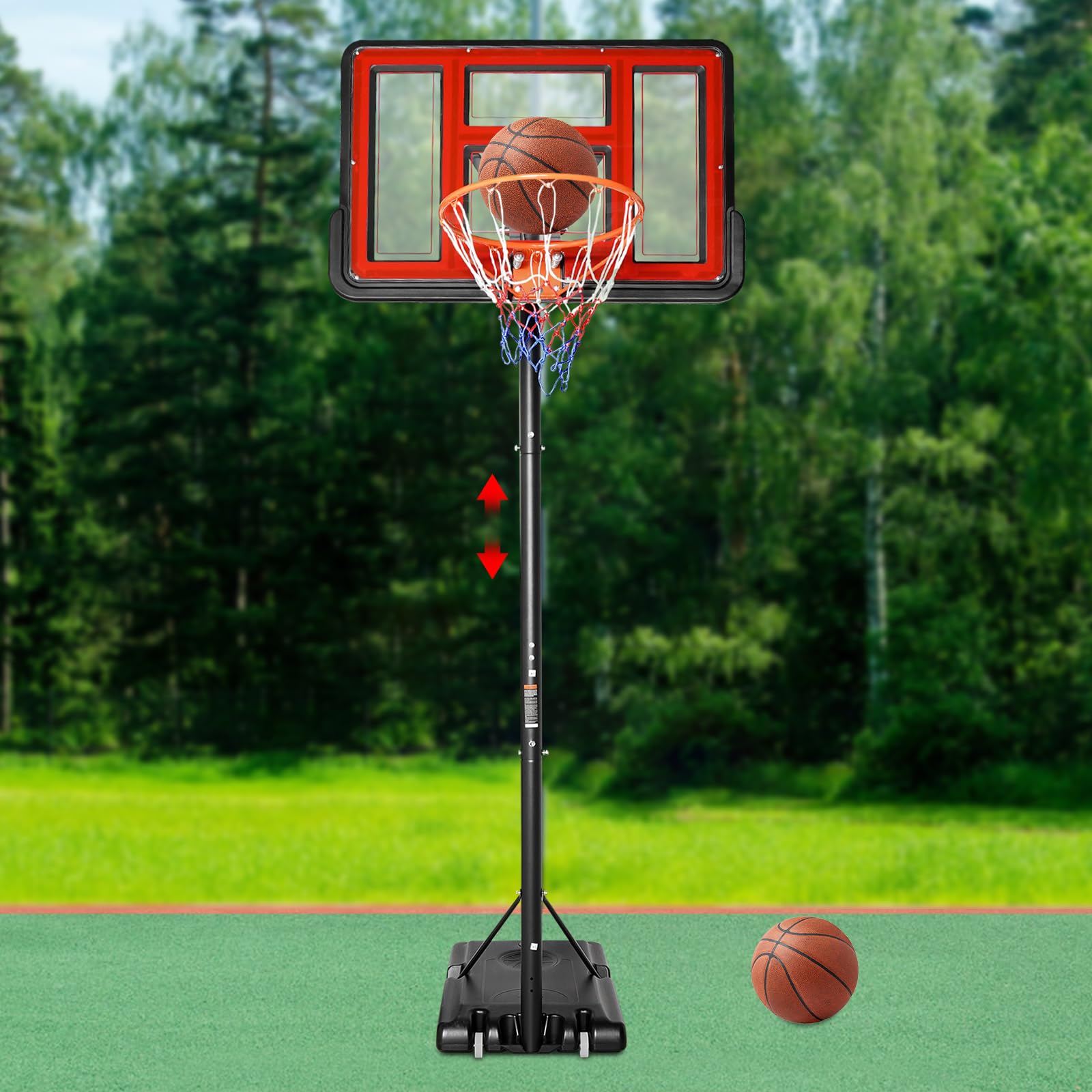 Kosz do koszykówki outdoorowy, regulowana wysokość od 170 do 305 cm, kosz do koszykówki z kółkami, do napełniania wodą/piaskiem, przenośny stojak do koszykówki, dla dzieci i dorosłych