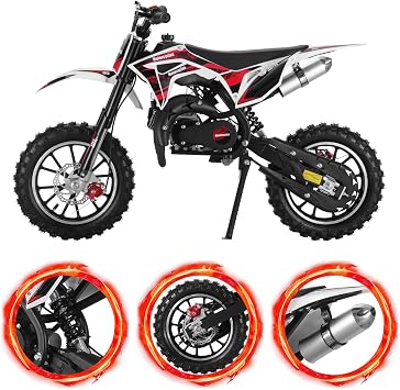 49CC Upgrade Kids Dirt Bike,2-Stroke Gas Power Motocross,Off Road Dirtbike,Pocket Motorcycle with Front Rear Disc Brakes,Trail Pocket Motorbike for Uphill & Up to 40KM/H