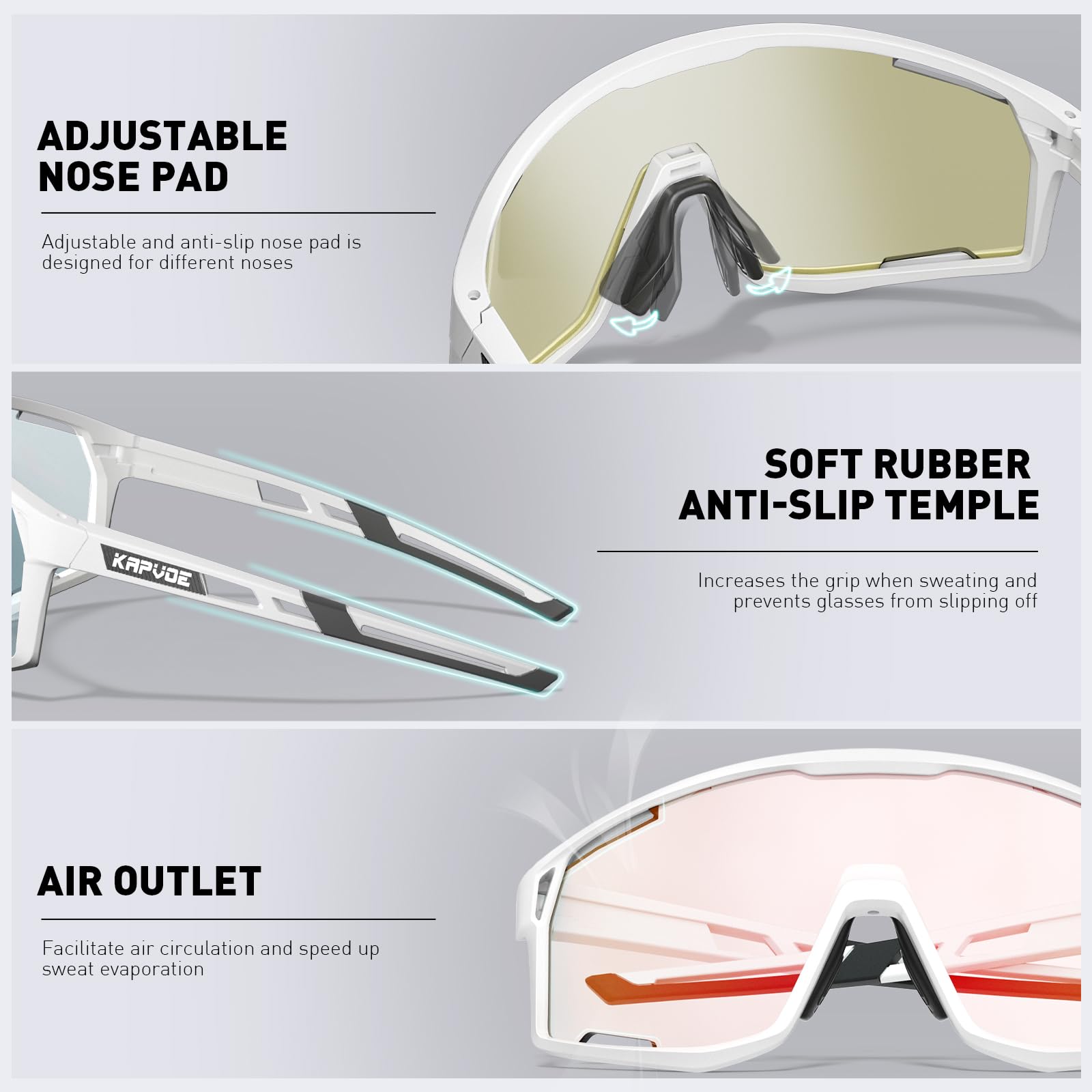 KAPVOE Photochromic Cycling Glasses Men Mountain Bike Sunglasses Women Clear MTB Sports Goggles Transition Bicycle Glasses Triathlon Running UV Protection Red - Image 4