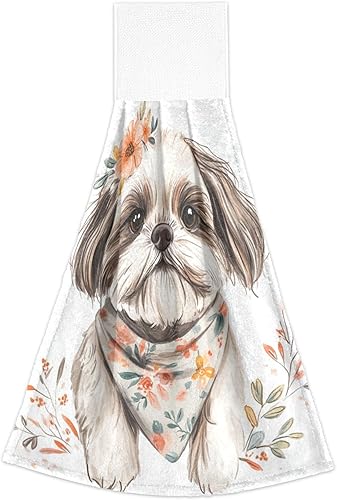 Miniatura 2 de Toalla de baño con diseño de acuarela, cara de perro, floral, lavanda, floral, calabaza, Halloween, juego de 2 toallas de Navidad para baño