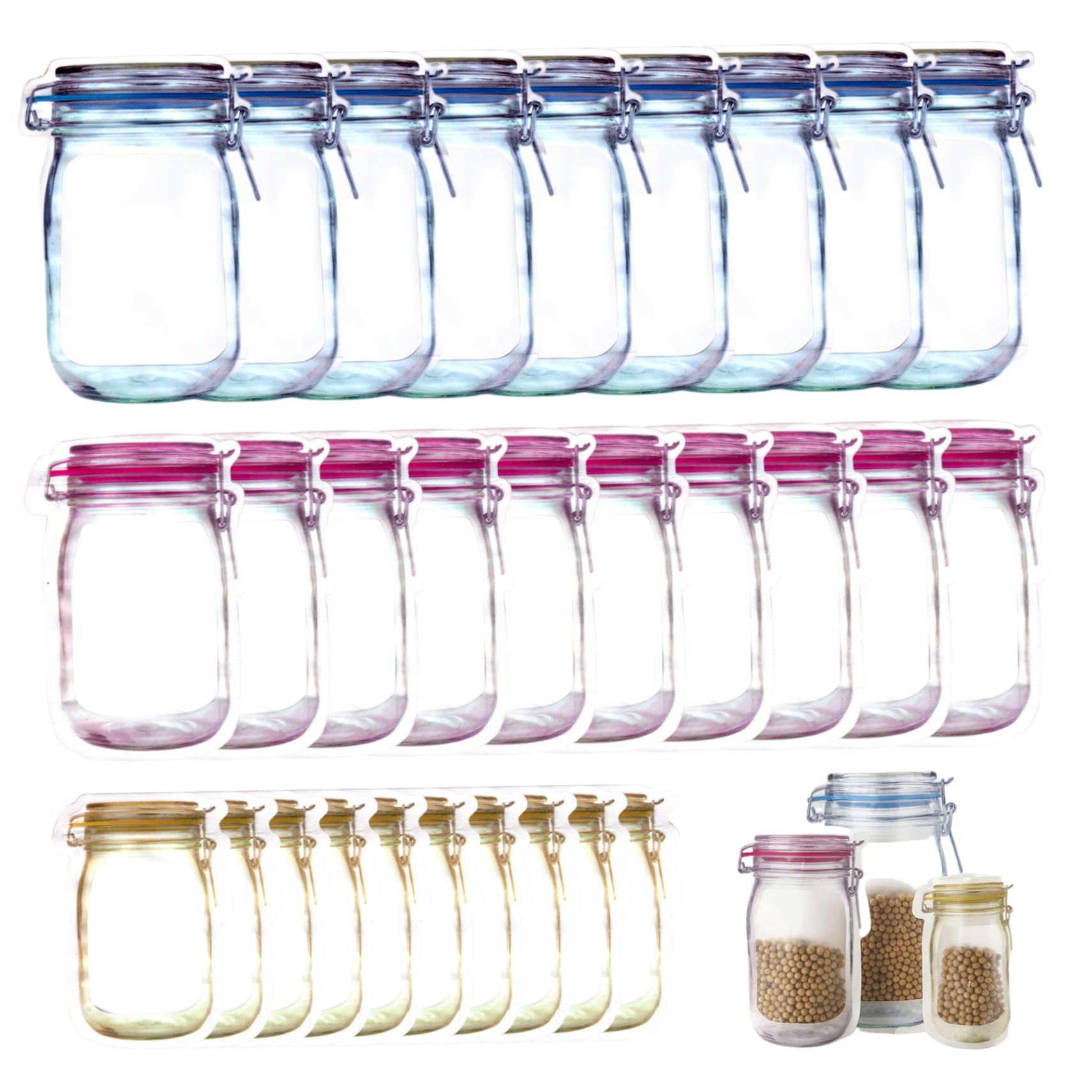 Bolsas para tarros de cristal reutilizables que evitan goteos y ahorran espacio en la nevera