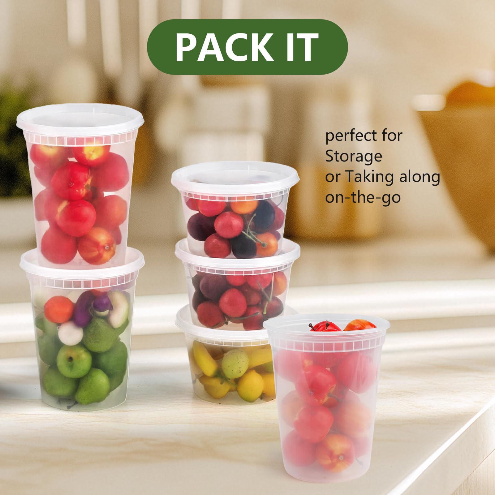 Cozary Pojemniki na żywność z pokrywkami 48 sztuk, hermetyczne pojemniki na żywność 12-32 oz i 24-16 oz i 12-8 uncji, plastikowe kubki do przechowywania żywności - bezpieczne w kuchence mikrofalowej i