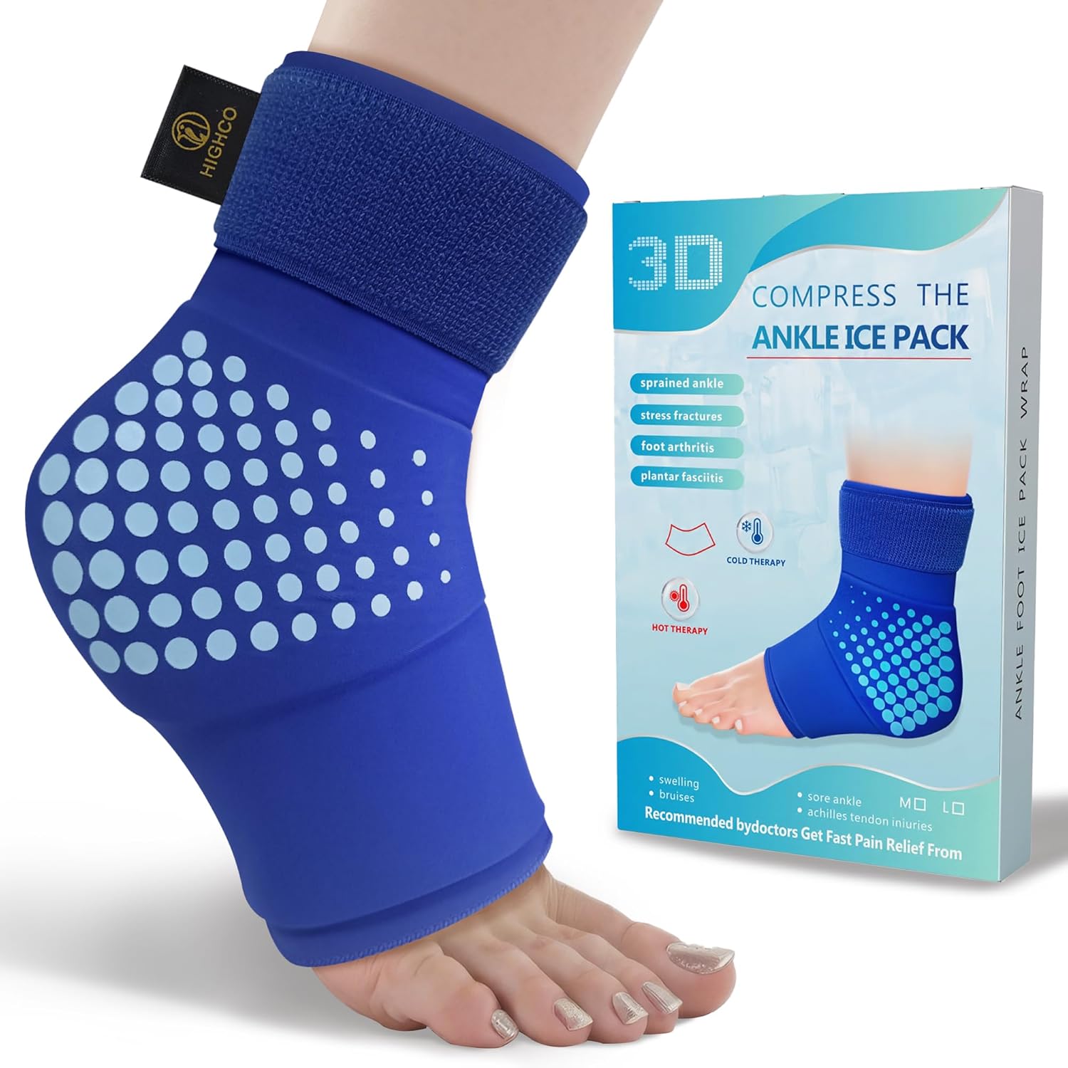 Ankle Ice Pack Wrap for Injuries Reusable for Swollen Feet, Achilles Tendonitis Relief, Plantar Fasciitis Relief (L)
