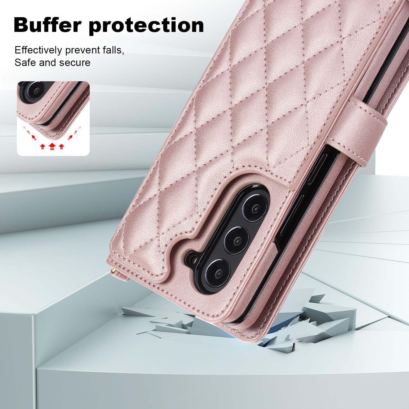 Skórzane etui do Samsunga Galaxy Z Fold 6, dwustronne etui z klapką, wielofunkcyjny modny portfel Etui na telefon komórkowy z 6 miejscami na karty i uchwytem na długopis S-Pen, różowy