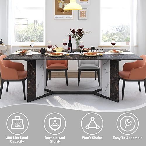 Miniatura 5 de 71 Inch Dining Table for 6 People,Modern Black Rectangular Kitchen Table W/Waterproof Wood Tabletop,Farmhouse Long Dining Room Tables W/Adjustable