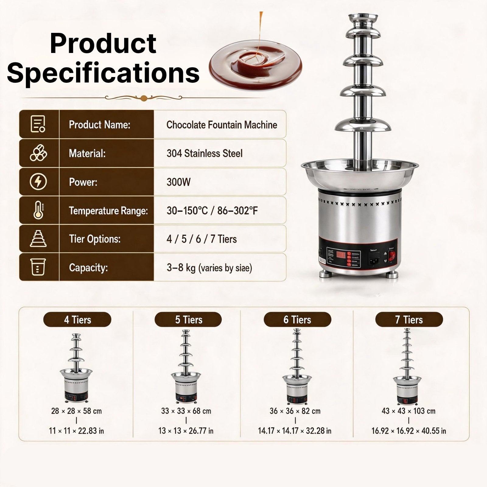 Máquina Comercial de Fuente de Chocolate 6Tier