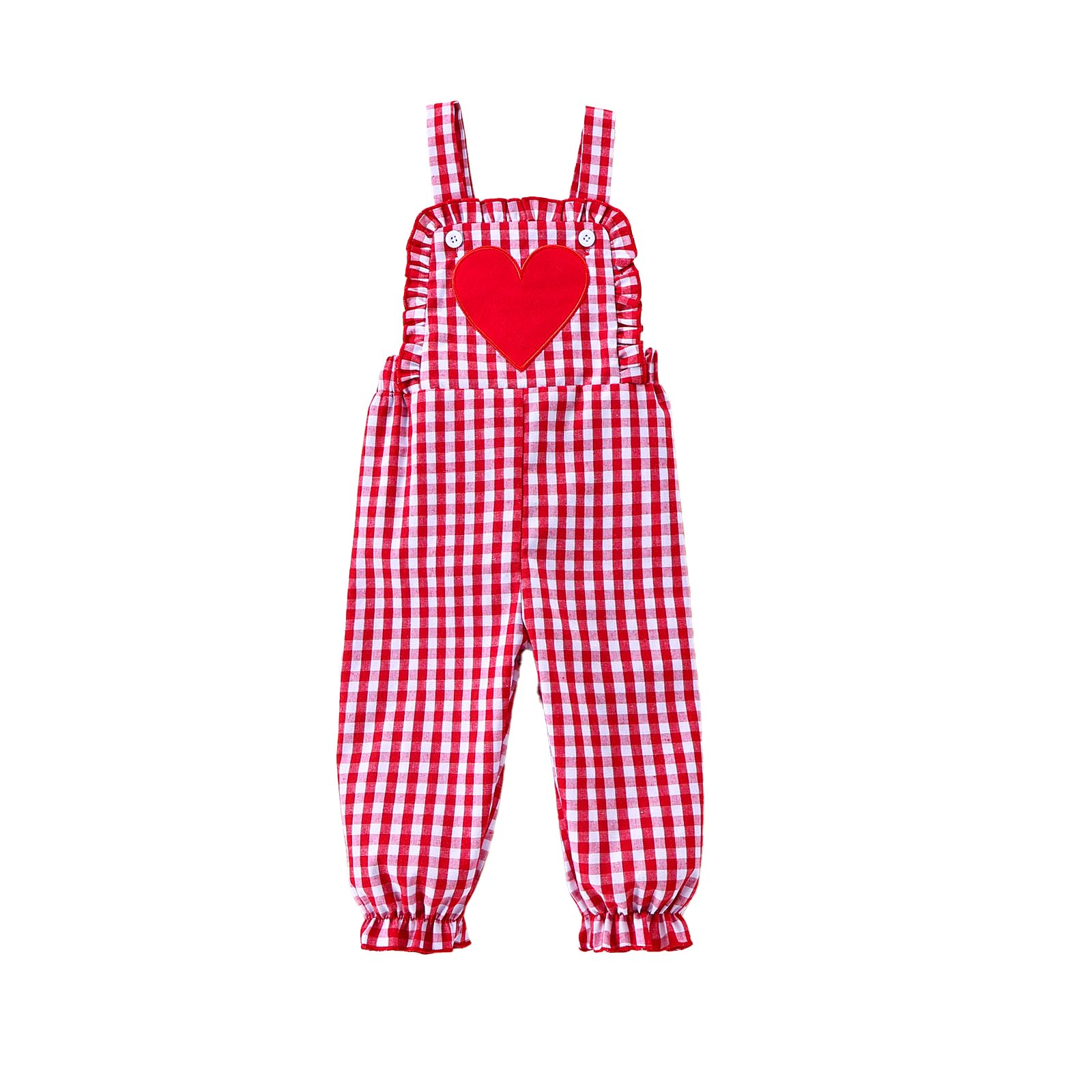 BSaogr Baby Girl Overalls Plaid Pants Valentine’s Day Outfit Cute Heart Printed Romper Suspender Pants Jumpsuit (Red, 0-6 Months)