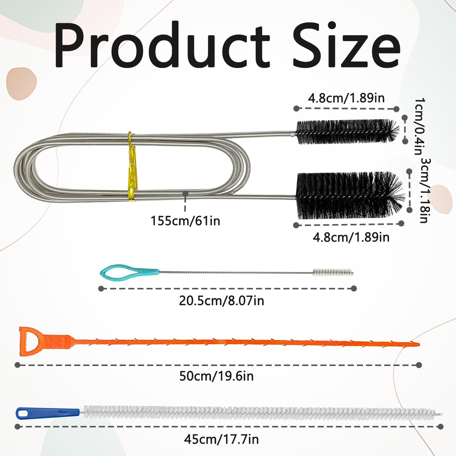 REEKNOKOL Drain Unblocker Tools, 5Pcs Sink Unblocker Tool Flexible Drain Cleaner Tool 155cm/61in Drain Brush 45cm/ 17.8in Drain Snake Unblocker for Kitchen Bathroom Shower Plug Hole - Image 2