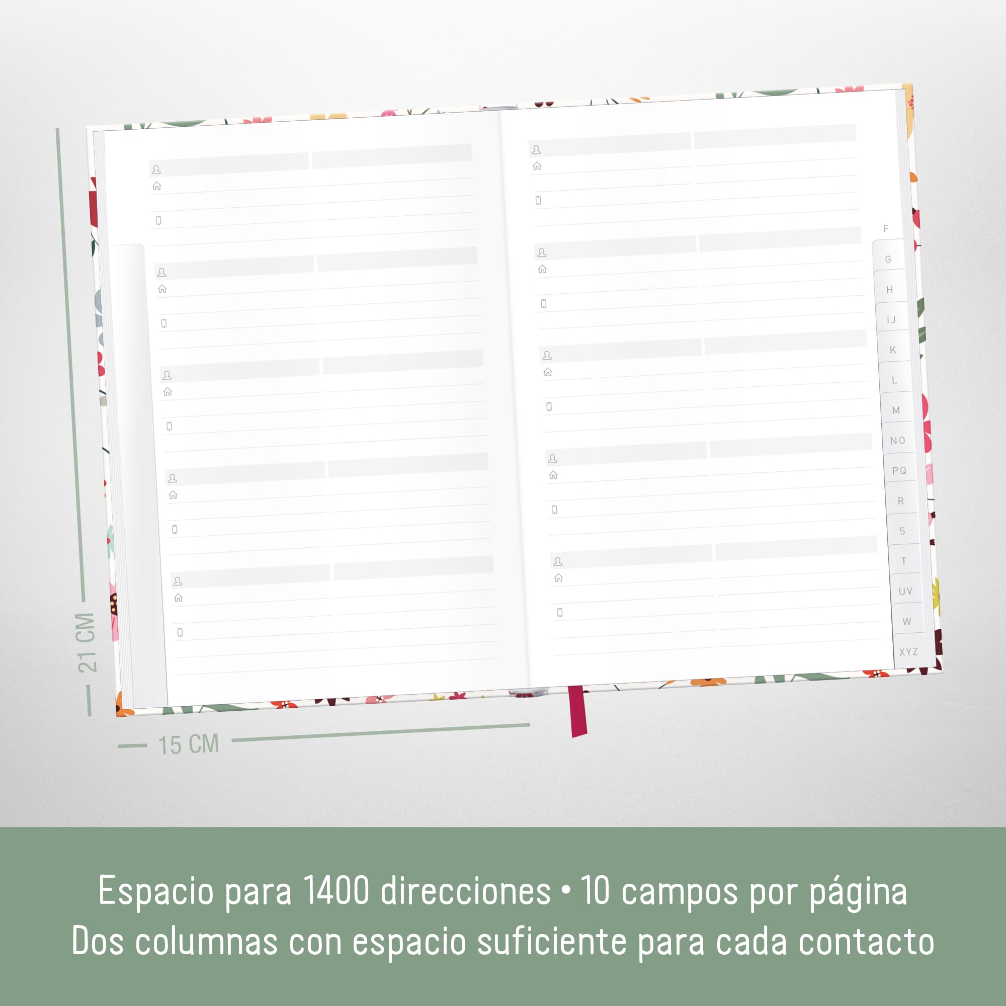 paper&you® Agenda A5 con índice A-Z [Wild Flower] para contactos, cumpleaños y contraseñas - sostenible y respetuosa con el clima