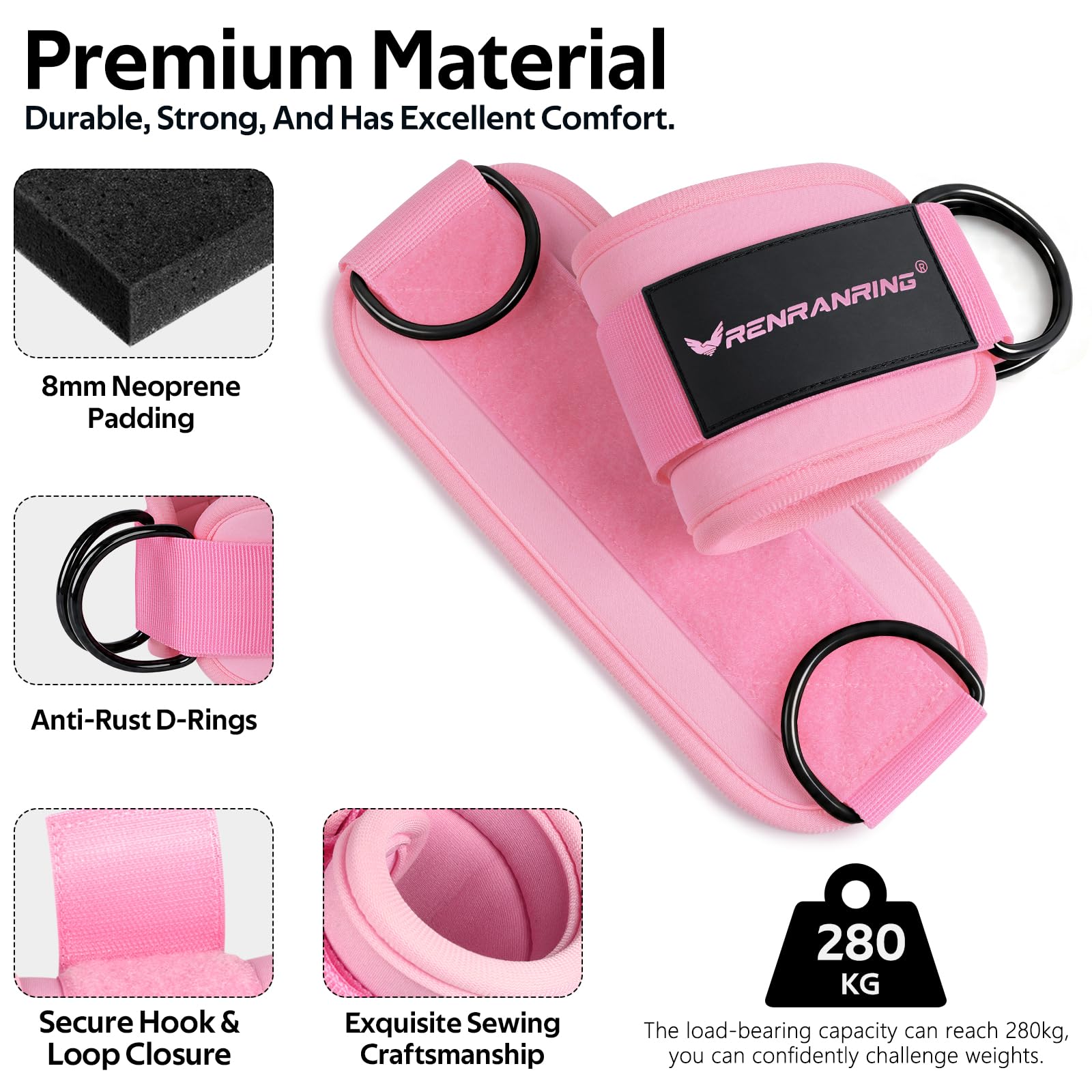 Bandas de resistencia de tobillo con puños, bandas de tobillo para entrenamiento, banda de resistencia de tobillo para piernas y glúteos, equipo de ejercicio de glúteos para mujeres