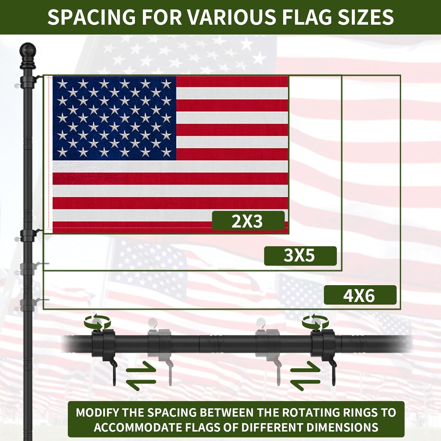 2-Pack 10 FT Heavy-Duty In-Ground Flagpoles – Rust-Proof Aluminum, 4-Prong Base, Extra-Thick, Black (No Flags)