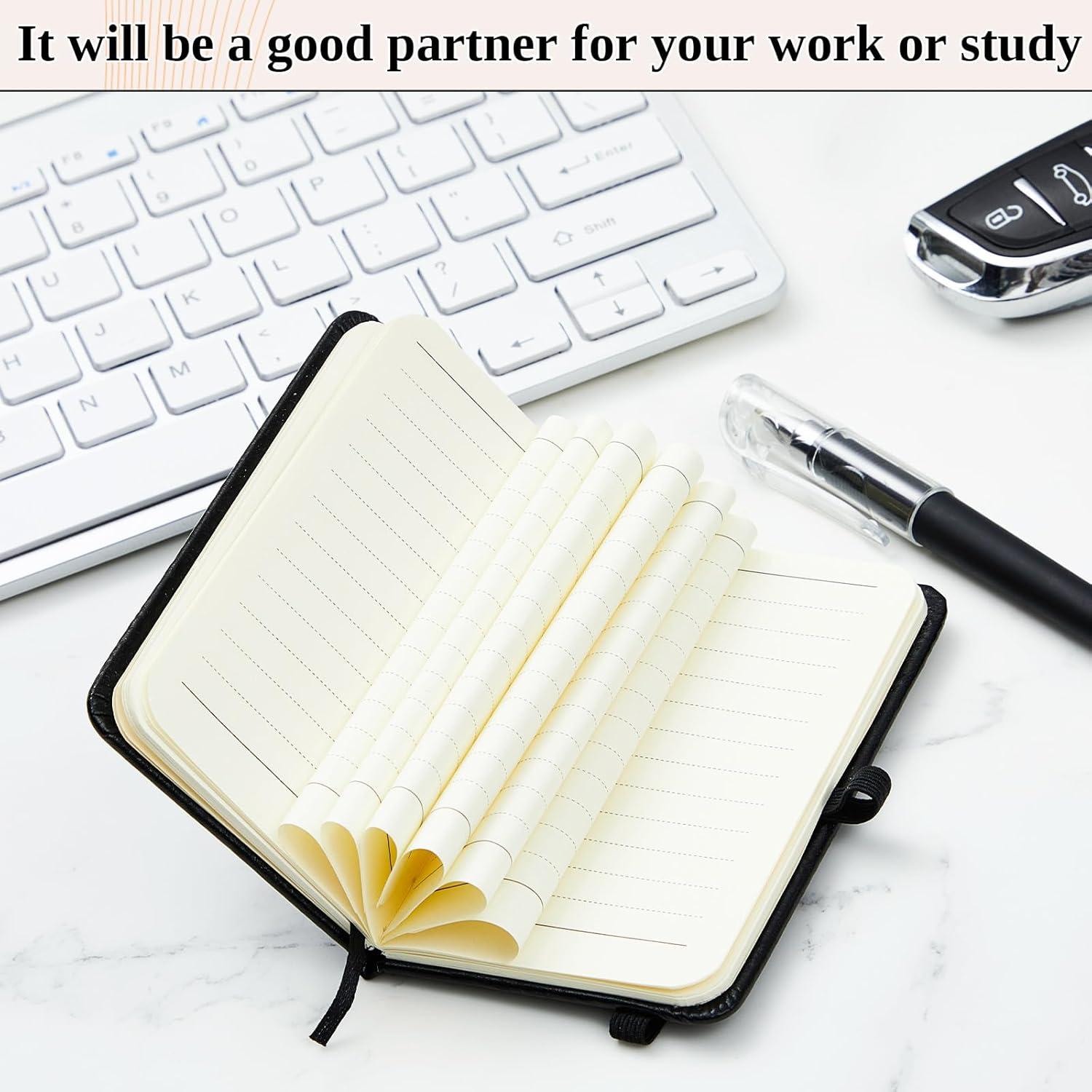 16 Piece 8 Leather Notebooks and 8 Pens Leather Notebook Pocket Mini Pocket Notebook Journal 4.3 x 2.5 Inch Mini Pocket Notepad Hardcover College Ruled for Office(Black) - Image 4