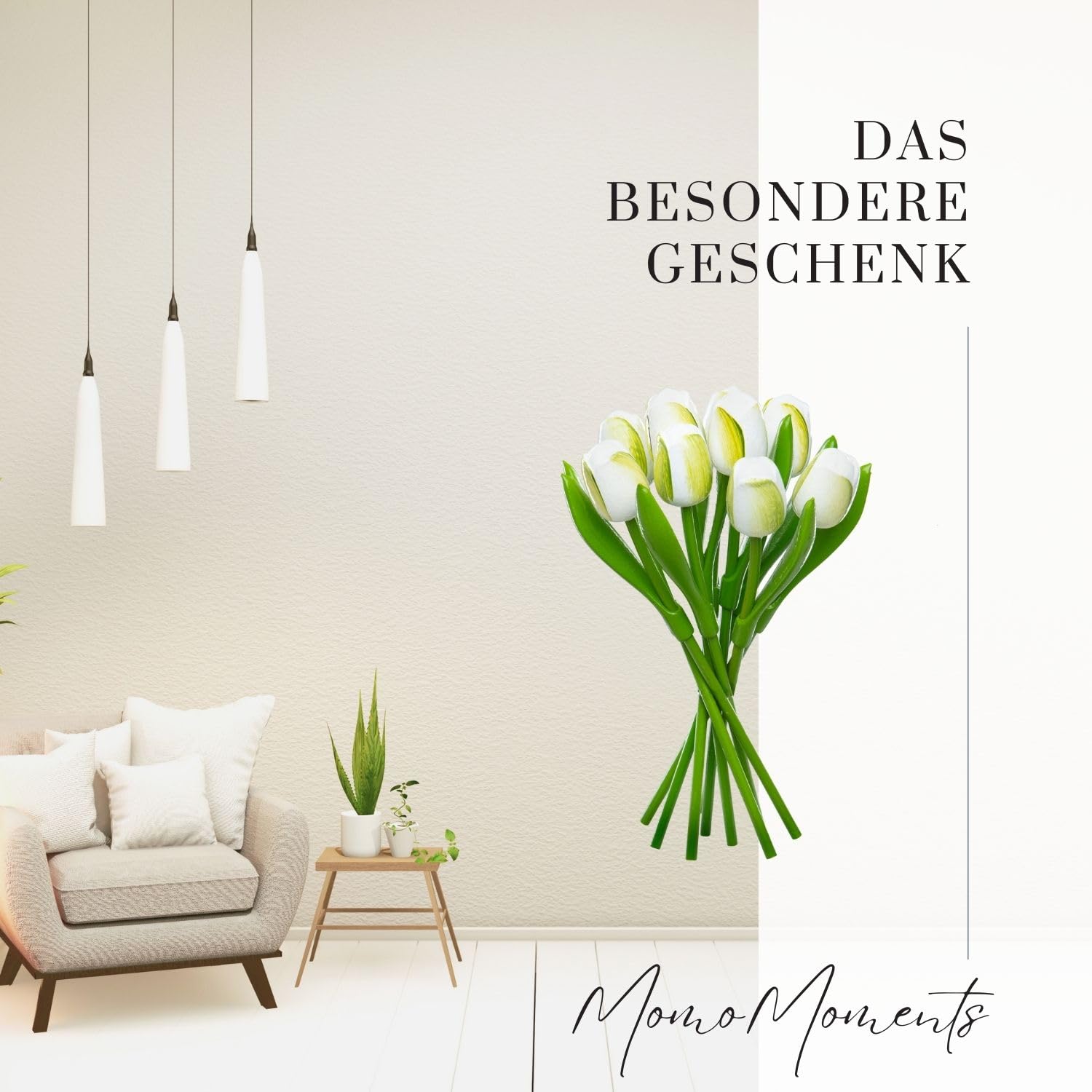 Bouquet de Tulipes en Bois Blanc 34 cm, Fleurs en Bois Décoration, Fabriqué en Hollande