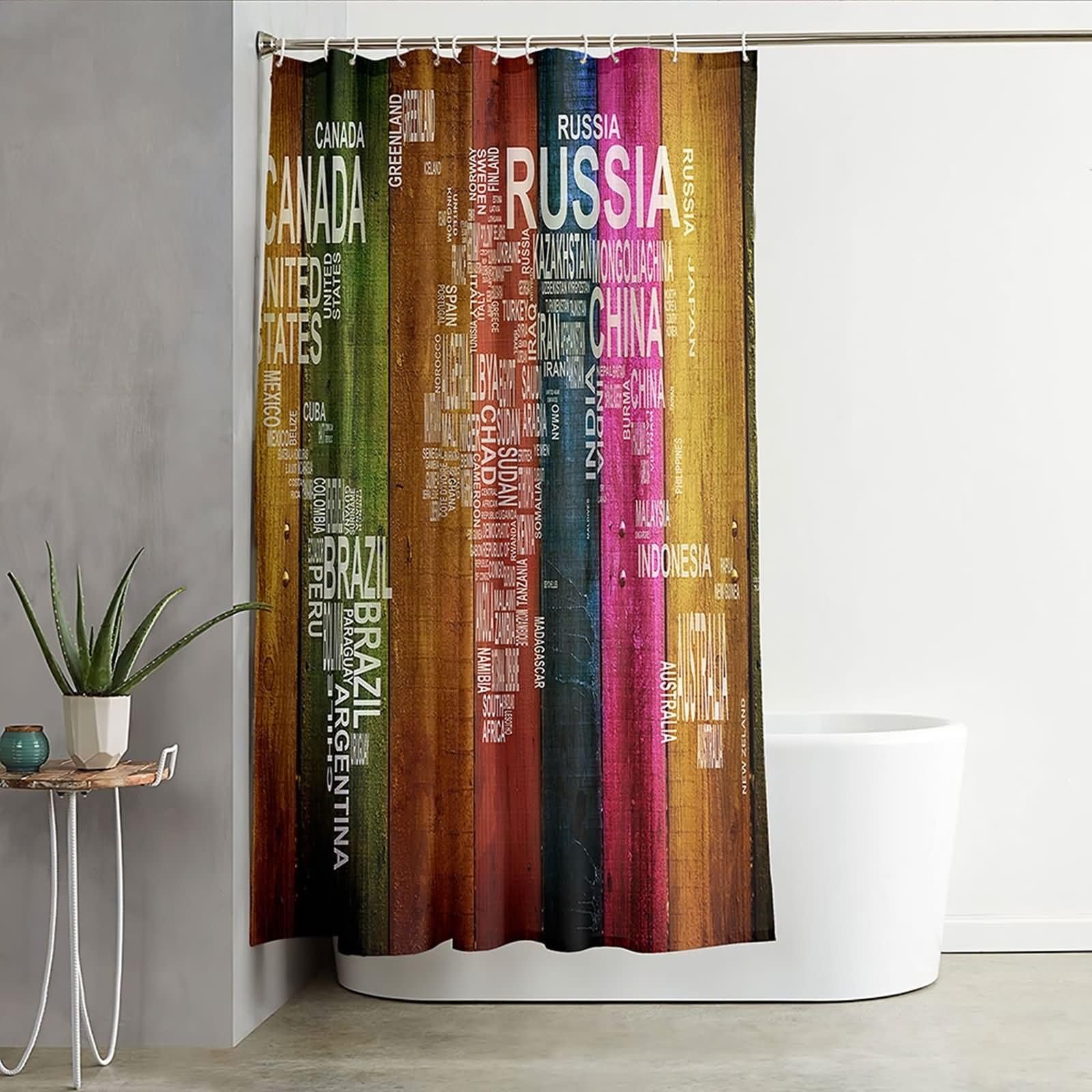 Cortina de ducha grande, impermeable, diseño de madera larga con letras de poliéster, 72 x 80 pulgadas