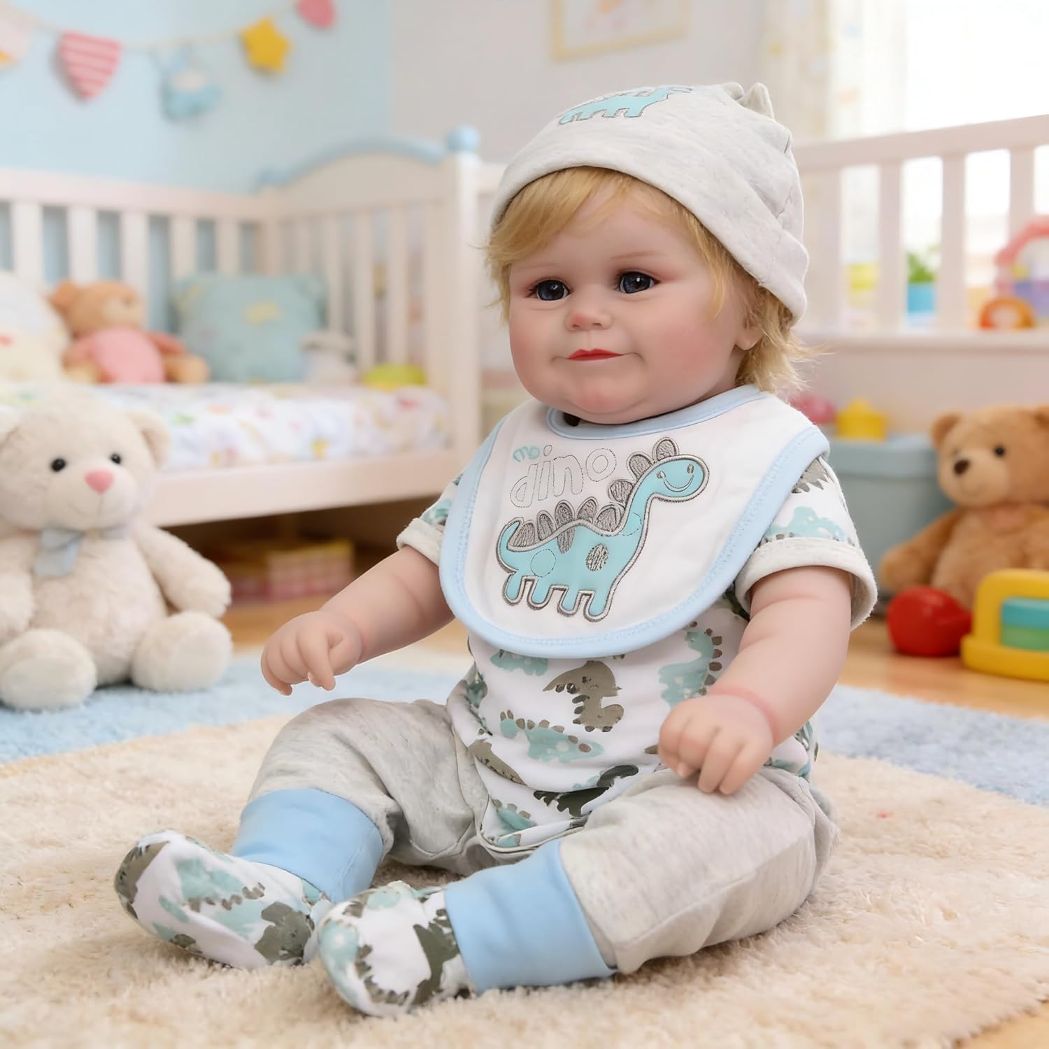 Lifelike Reborn Baby Dolls Silicone Full Body Girl, 20inch Real Baby Feeling Realistic Newborn Baby Doll Adorable Smiling Real Life Baby Dolls With Hair Gift Box For Toddler Girl Toy(Gray Hat Boy)