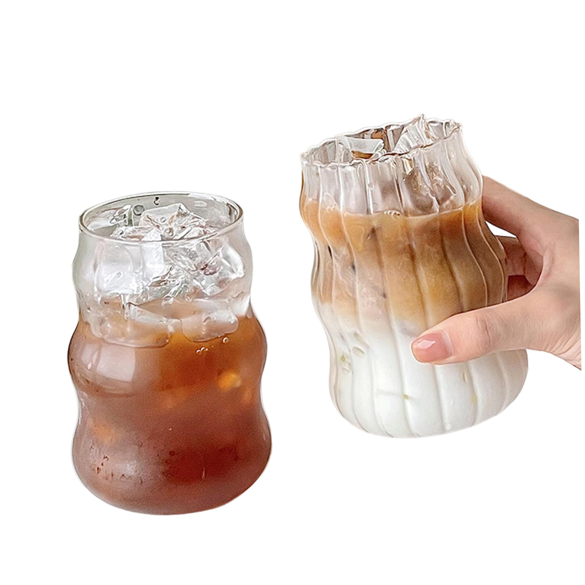 Tasses à café glacé ondulées en verre de 530ml pour sublimer vos boissons fraîches et brunchs