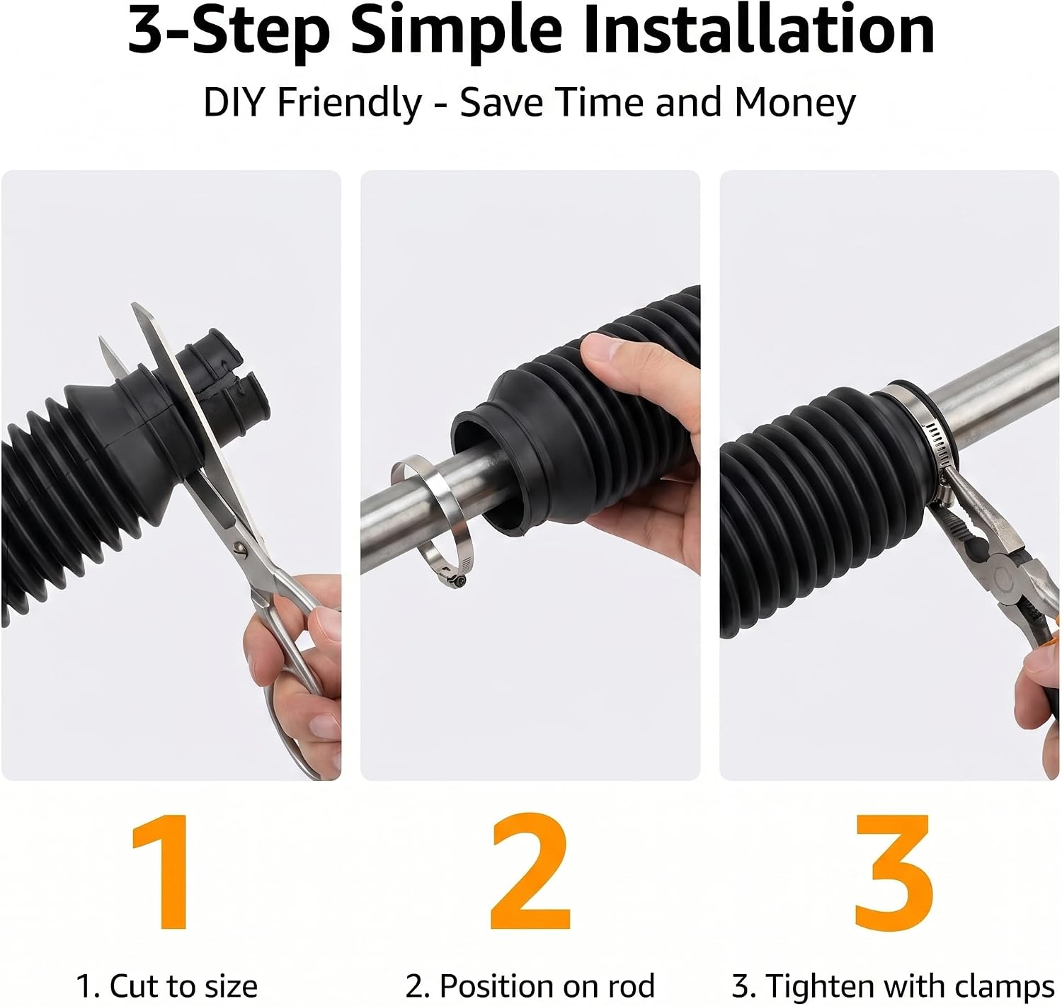2 PCS Steering Rack & Pinion Tie Rod Boots, Dustproof Silicone Inner Steering Rack Boot, Gaiter Pinion Boots with 4 C-Clamps and 6 Cable Ties, Universal for Acura, Honda, Isuzu Models (Black)