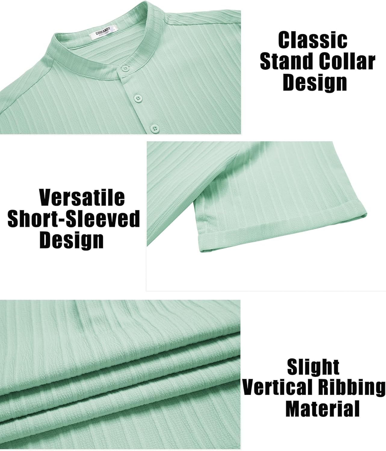 COOFANDY Men Casual Henley Tee Shirt Short Sleeve Band Collar Summer Beach Textured T-Shirt - Image 5