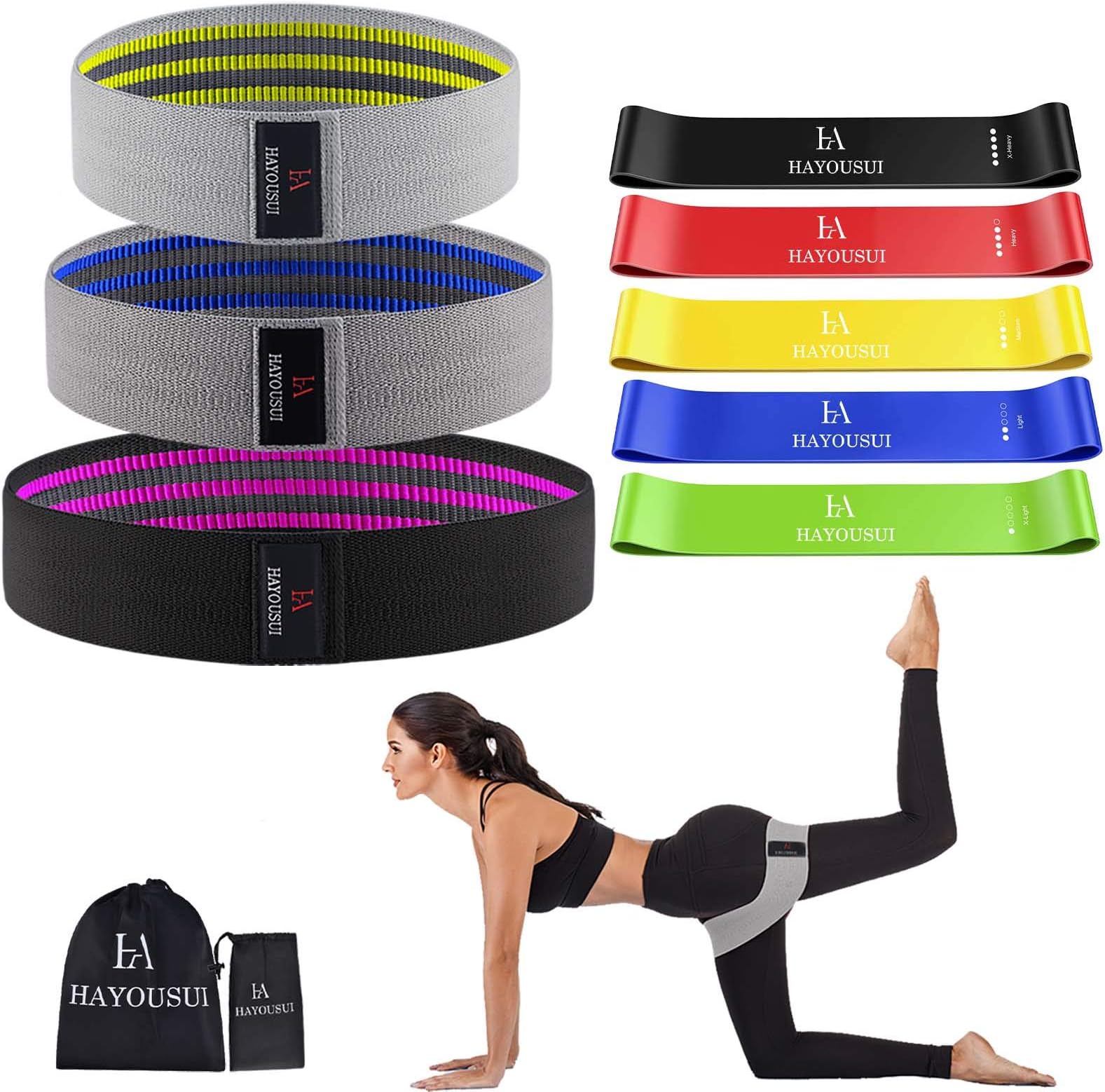 Exercise Resistance Workout Bands Set: Women Fabric Hip Booty Loop Cotton Band for Training Legs Arms Butt Squat Pilates Stretching Physical Therapy Yoga Home Fitness