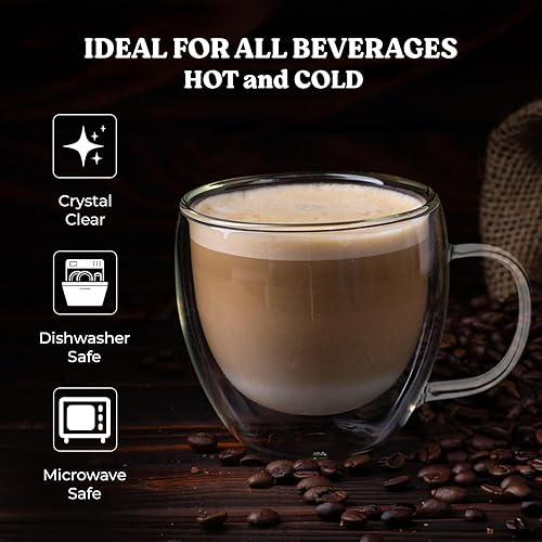 Miniatura 7 de Tazas de vidrio aisladas de 8 onzas, tazas de café de doble pared para té, capuchino, café helado, café con leche, bebidas calientes, aptas para