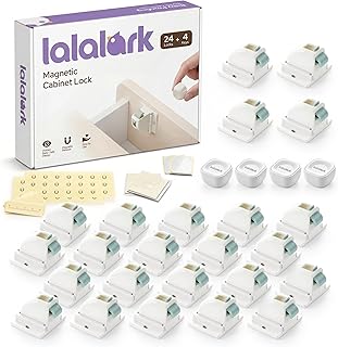 lalalark Magnetic Cabinet Locks Baby Proofing (24 Pack+4 Keys), Easy Installation Adhesive Child Proof Cabinet Locks for Baby Safety, No Tools Child Safety Latches Locks for Cabinets, Drawers, Doors