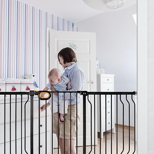 Miniatura 2 de owlie Puerta de escalera para bebé, de 57 a 66 pulgadas, puerta de seguridad extra ancha para mascotas, puertas ajustables para perros, puertas