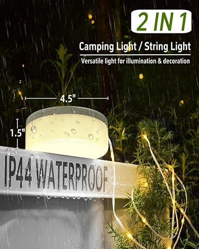 Miniatura 3 de Guirnalda de luces solares para campamento, 32.8 pies, 4 en 1, lámpara de campamento portátil impermeable con 8 modos de iluminación, linterna