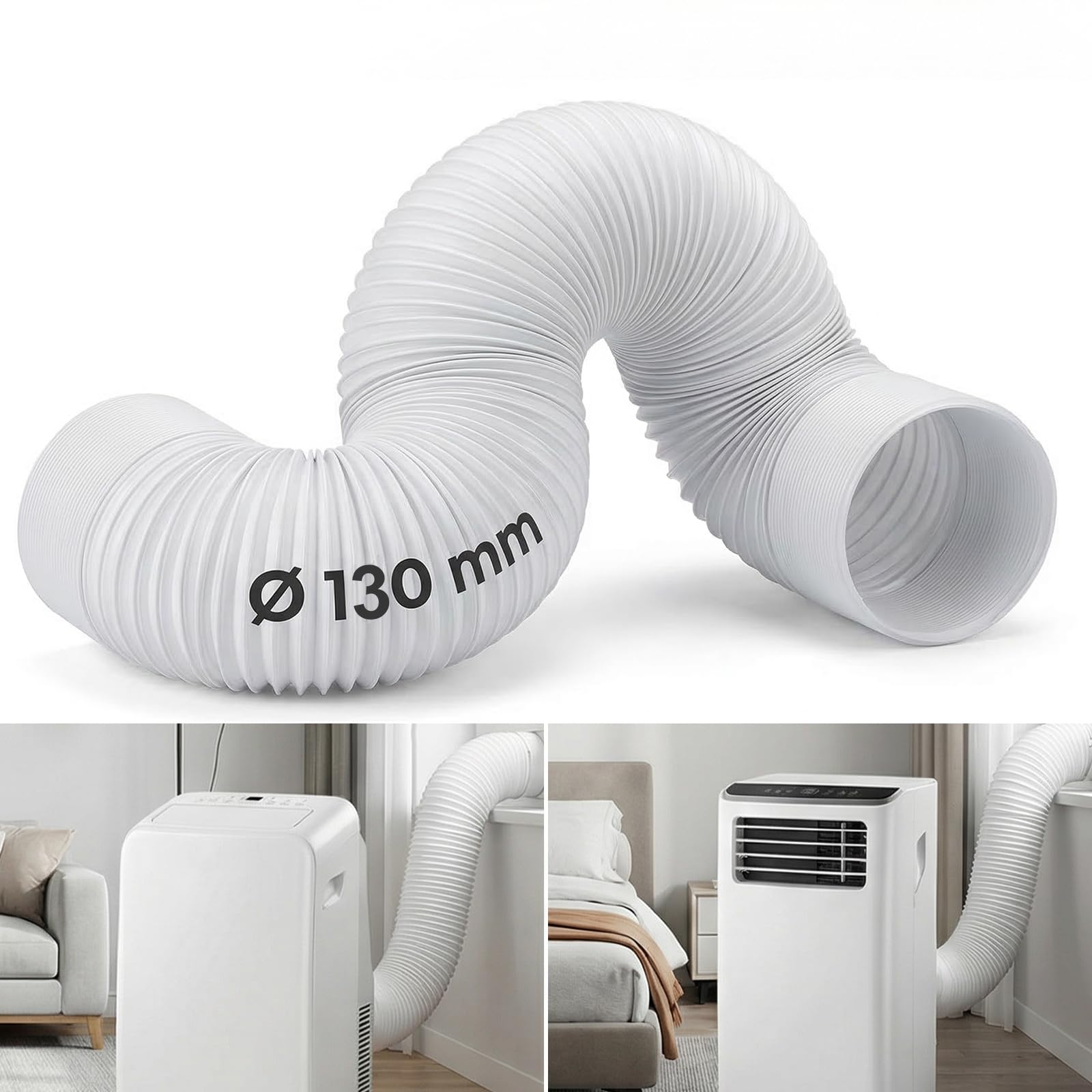 Tubo Condizionatore Portatile, Diametro 13cm Lunghezza 2m, Filettatura Sinistra, Tubo Flessibile di Scarico in PP con Rinforzo in Acciaio, Accessori Condizionatore Portatile Universale