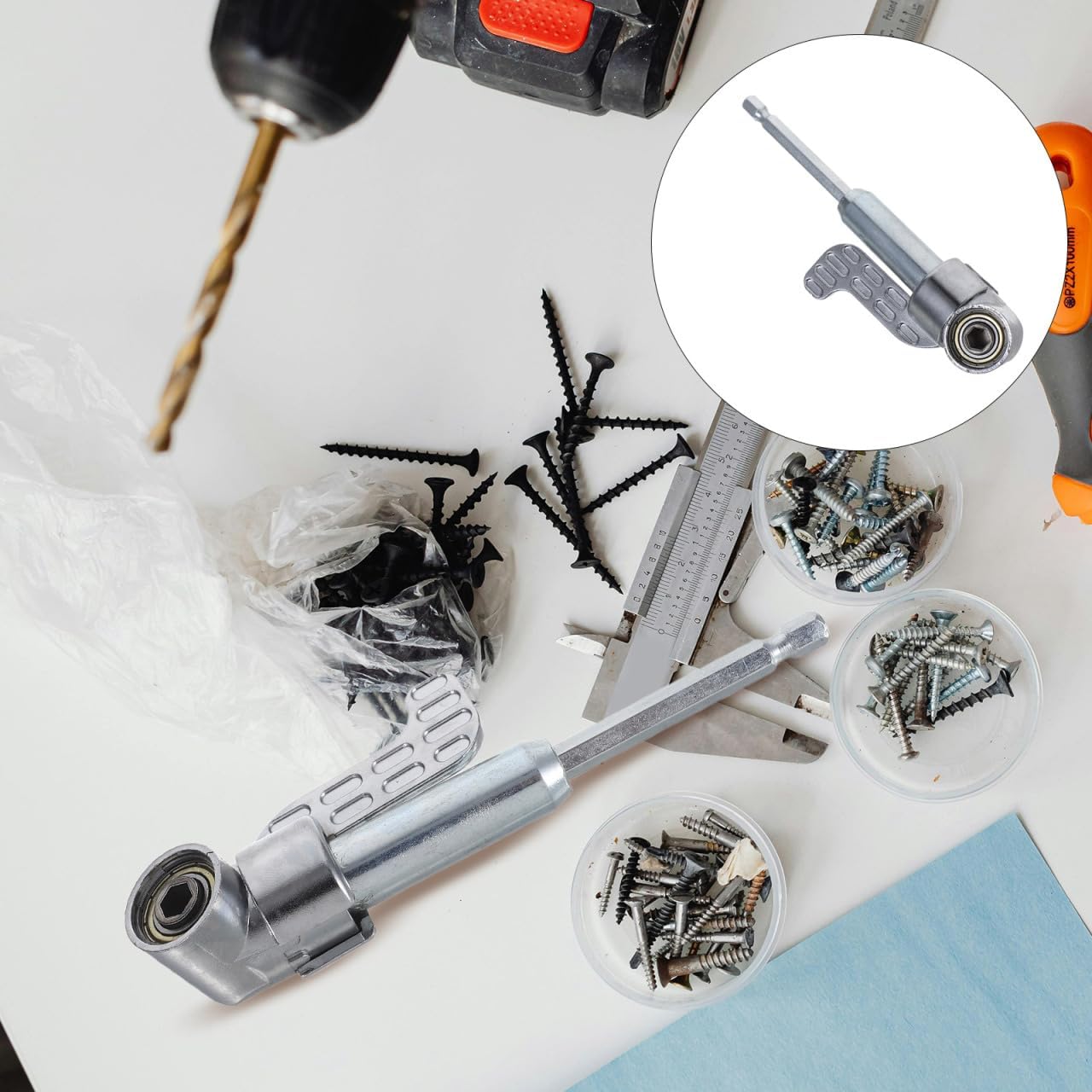 Gadpiparty 105 Degree Angle Driver Electric Screwdriver Head with Extended Flexible Shaft for Tight Spaces Compatible with 1/4 Inch Shank Cordless Drill