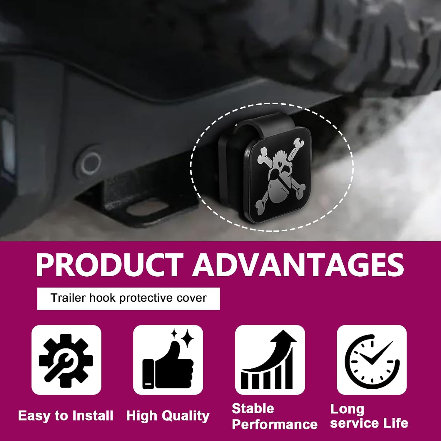 Universal 2 Inch Hitch Cover, Beautiful Design Trailer Tow Tube Cap Square Mouth Protection Cover Fits Most Vehicles Trucks SUV Car Exterior Accessories Skeleton Pattern