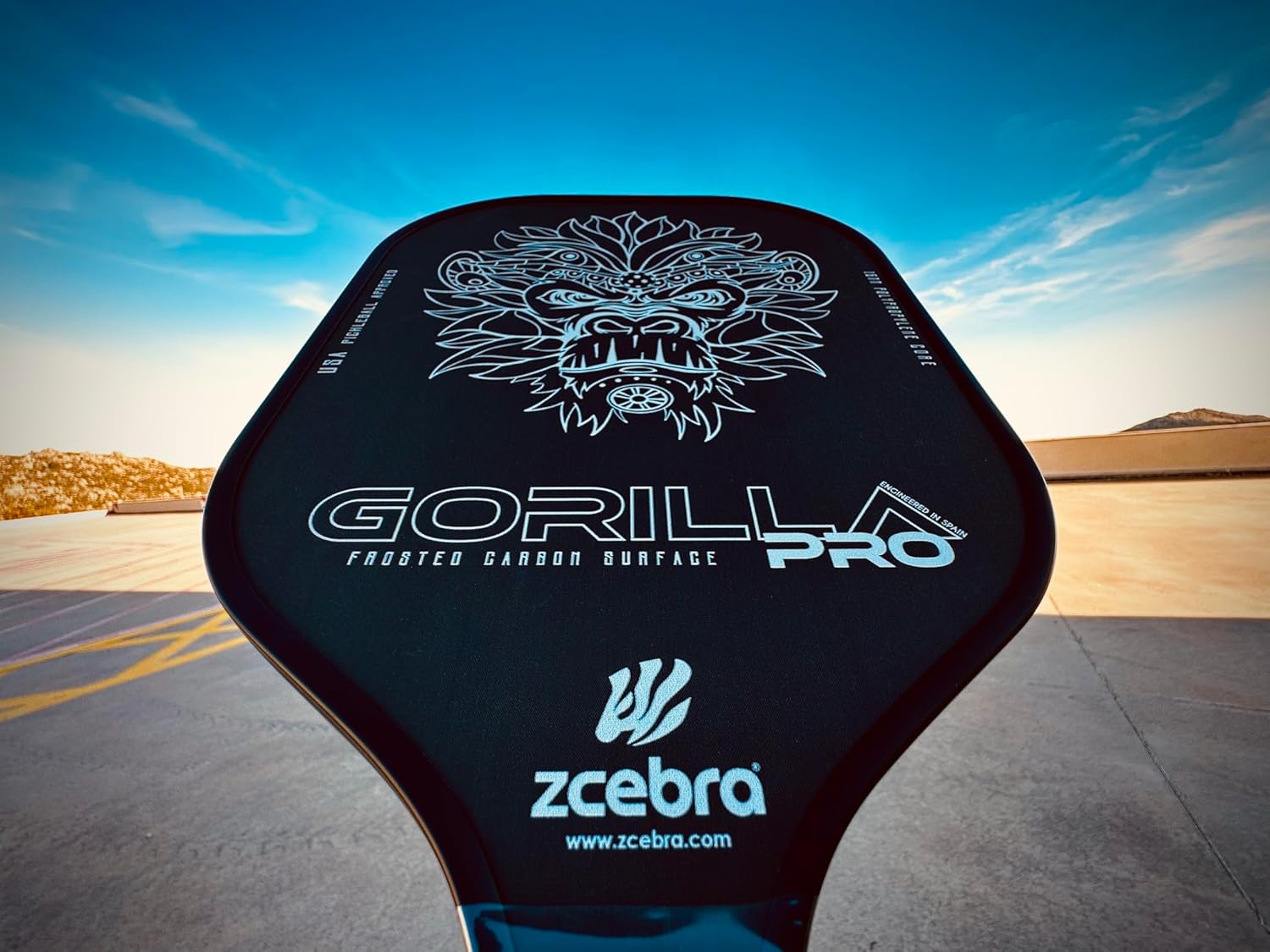 Carbon Pickleball Paddle - Frosted Carbon Surface - Core 16mm Polypropylene Wide Shape - Neoprene Cover - Gorilla Pro Black