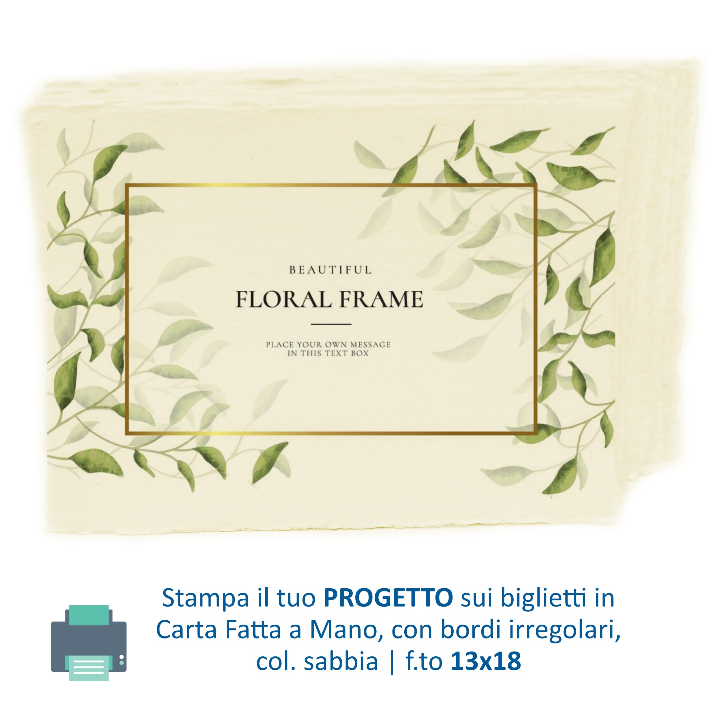 Biglietti/Partecipazioni/Inviti in Carta Artigianale Riciclata, con Bordi irregolari, 13x18 cm, 300 g/m2, Confezione da 25, Made in Italy (Sabbia)