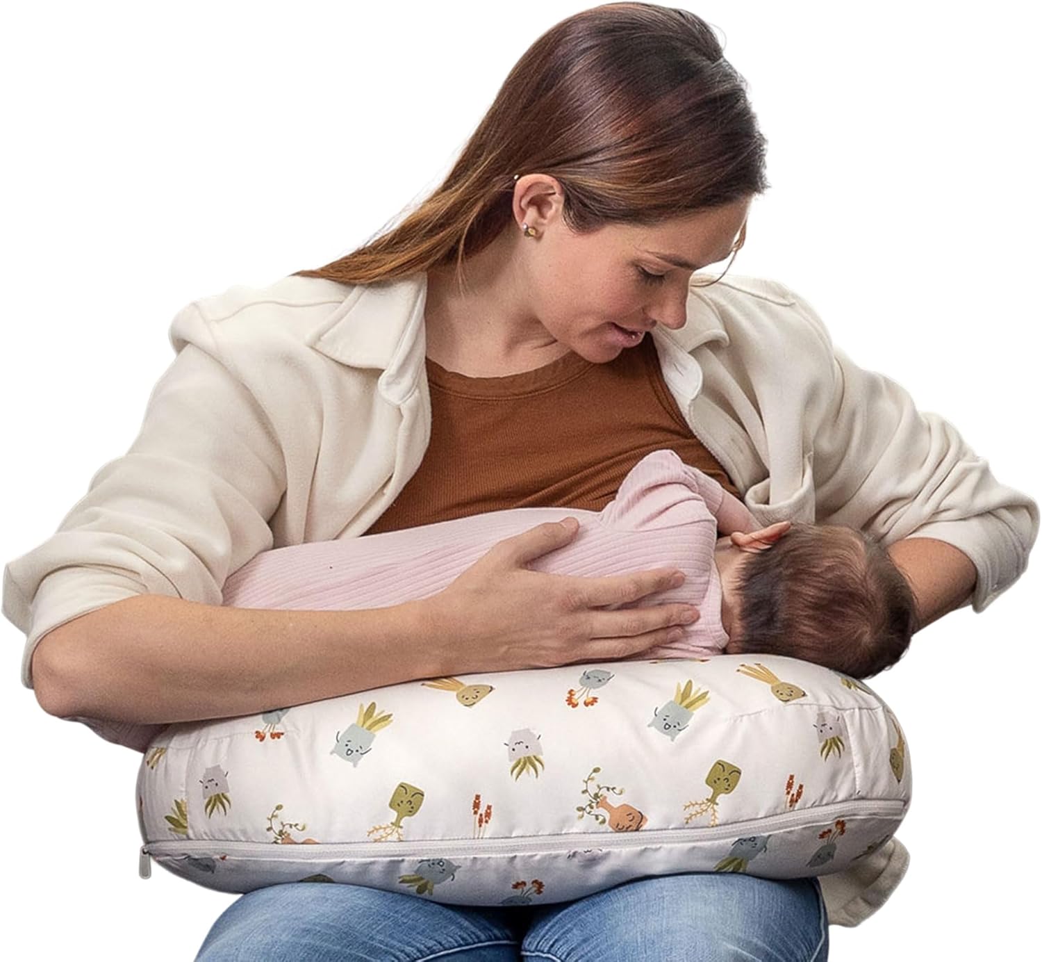 Boppy Nursing Pillow - Ergonomic Bottle & Breastfeeding Pillow with High, Firm, Large Area, Water-Repellent Cushion with Washable Cover; Baby Safety Alliance Verified - Tan Happy Houseplants New Nursing Pillow Tan Happy Houseplants