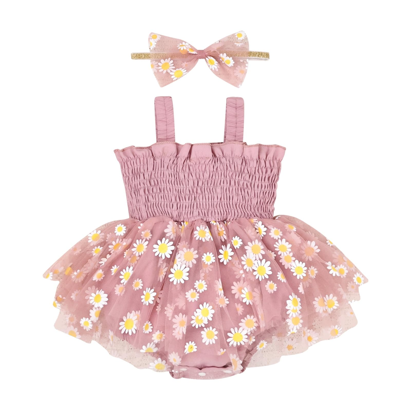 Baby Girl Summer Clothes Sleeveless Girl Clothes Cute Lace Daisy Romper Bodysuit Summer Outfits Headband 0-12Months