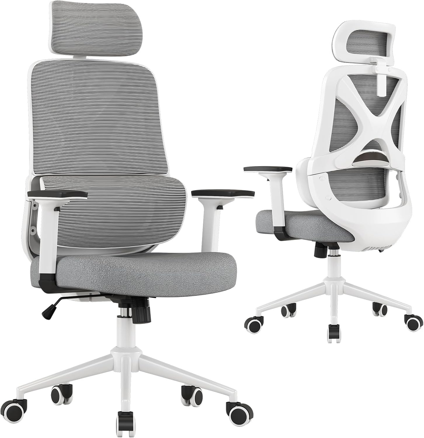 High Back Ergonomic Desk Chair with Adjustable Lumbar Support and Headrest Home Office Desk Chair with flip-up Armrests for Home, Office, Gaming, Student（White）