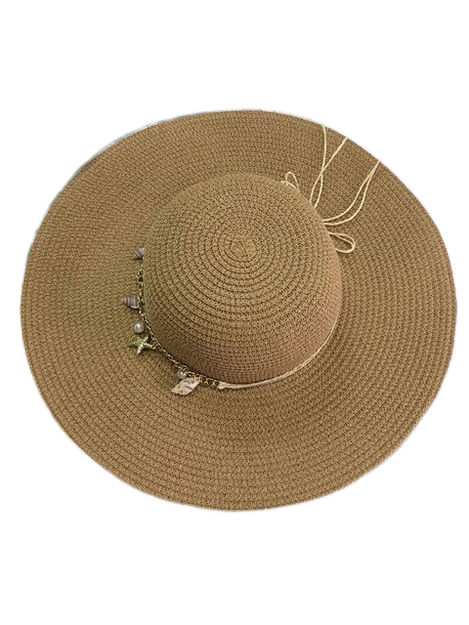 NOGRAX Sombrero Paja Sombrero De Paja Plano De Conchas De Verano Sombreros para La Playa Conchas De Disco Personalizadas para Damas con Arco
