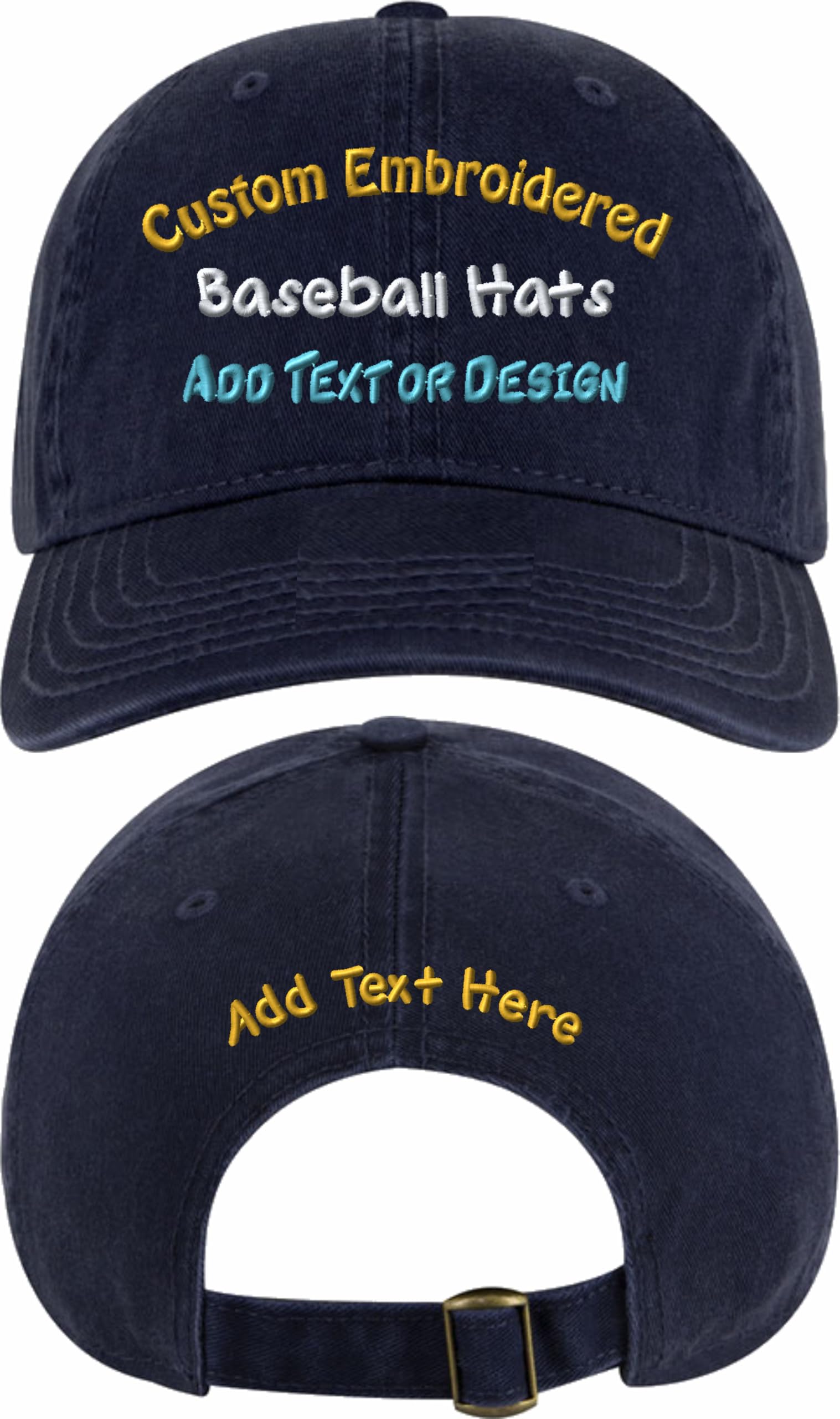 T CustomizeCustom Embroidered Hat for Men, Women and Kids - Front and Back. Text and Design. Fitted Cap, Beanie, Vintage Style.