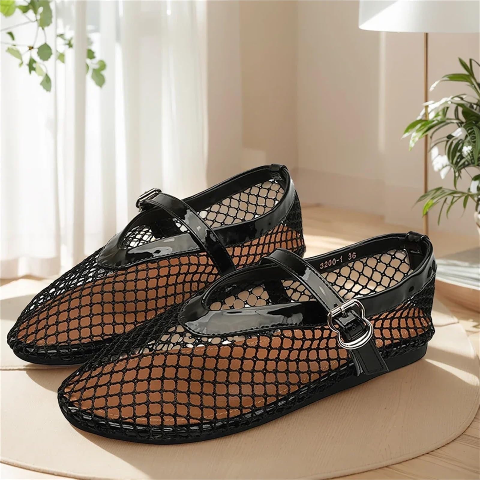 Damen Mesh-Ballerinas, Fischnetz-Ballerinas, Bequeme Schuhe mit runder Spitze, atmungsaktiv, lässig, for Gehen for den Weg zur Arbeit Für Damen