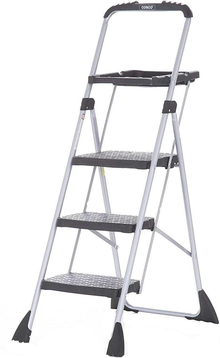Plataforma de trabajo de acero Cosco Max, cerradura fácil de plegar con una sola mano, cómodas bandejas para proyectos, estable y segura, clasificación ANSI 225 lbs, garantía de 10 años