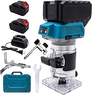Cordless Trim Router Tool with Brushless Motor, 6-Speed Adjustment, 2×18V Batteries & Fast Charger, Compact Electric Wood Router for Woodworking, DIY, Edge Trimming, Slotting & Gr…