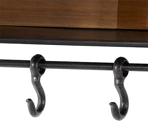 Miniatura 4 de Deco 79 Gancho de pared de metal con 4 cubos y perchas de 23 x 8 x 14 pulgadas, color marrón