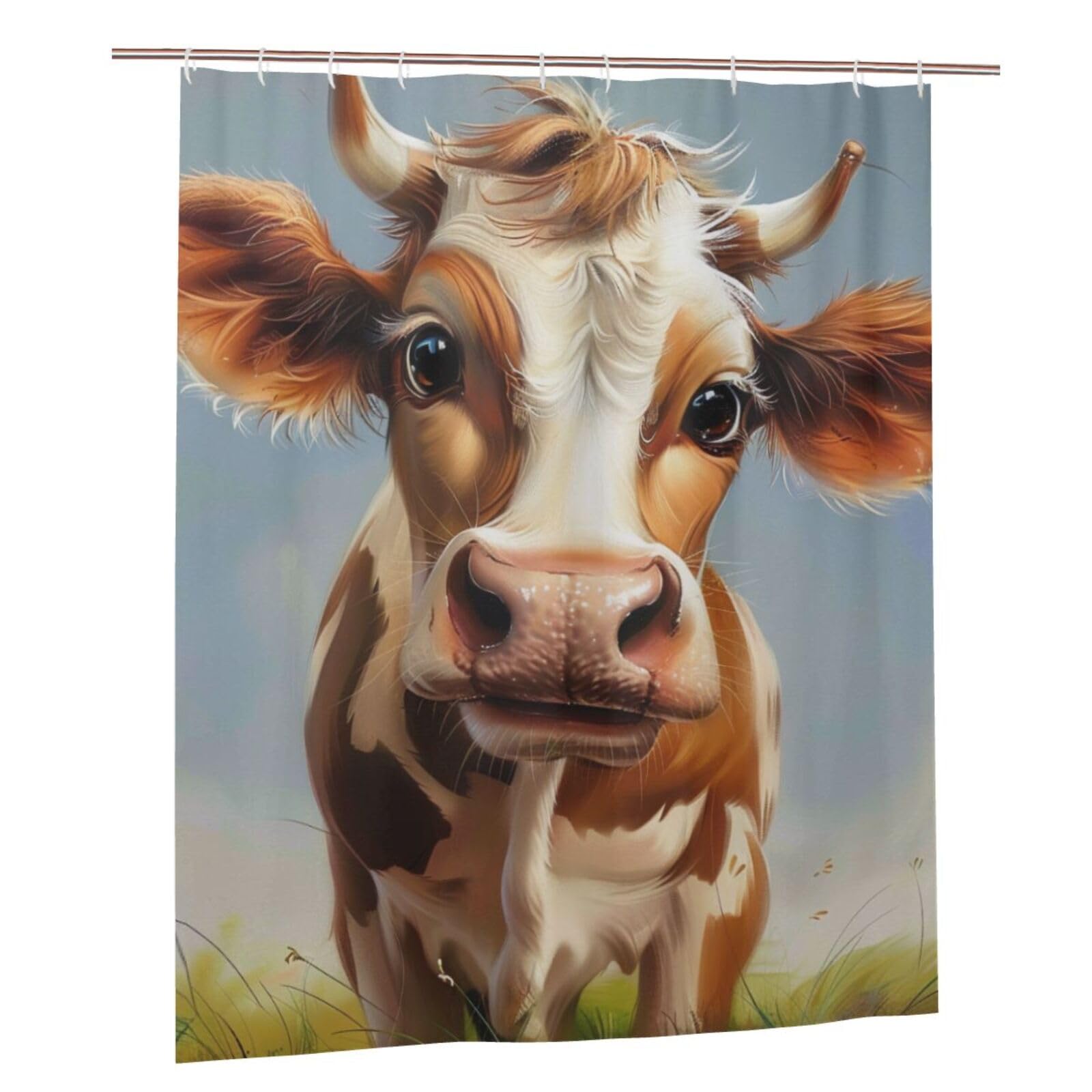 BWWHCCTI Cute Cow Printed Shower Curtain With 12 Plastic Hooks Opaque Quick Drying Waterproof Shower Curtains Sets For Bathroom 152x183 Cm