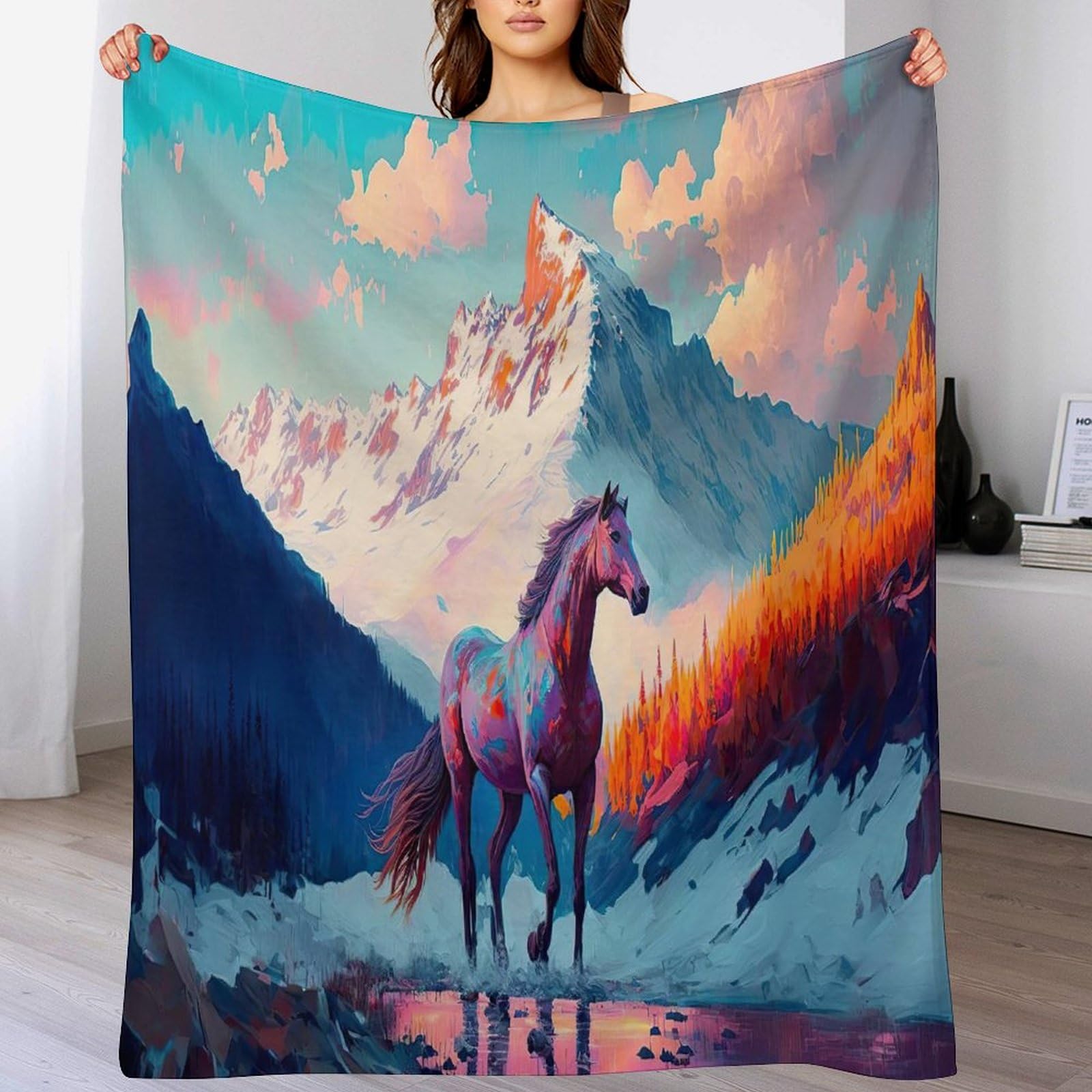 Manta de franela de caballo de 130x150 cm con microfibra suave para sofa