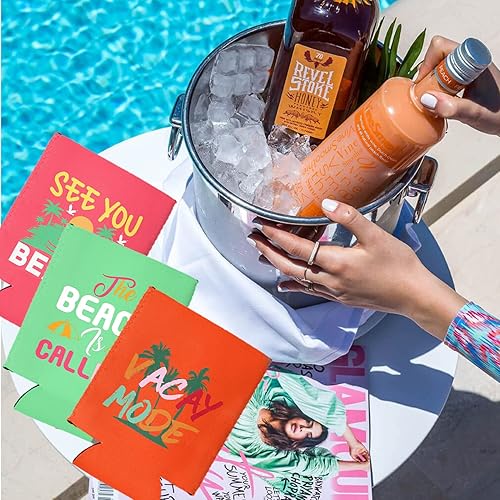 Miniatura 2 de Enfriador de latas con temática de playa, paquete de 12 fundas divertidas para latas de verano para decoración de fiesta en la playa, neopreno,