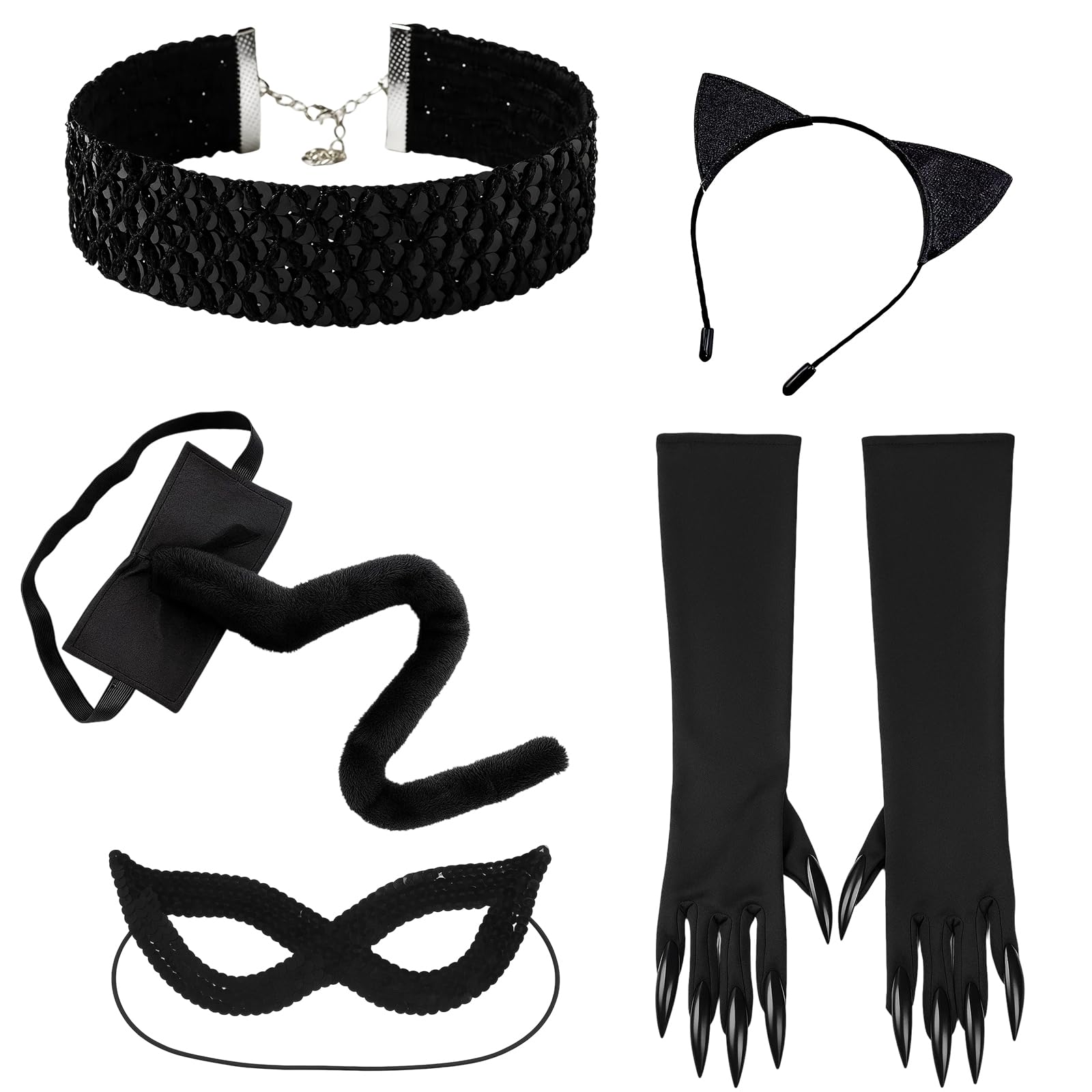 ZSTNPP Catwoman Costume, Cosplay Costumes for Women, Cat Costume Set with Headband, Eye Mask, Necklace, Gloves and Tail, Catwoman Costume Adult Women for Halloween, Role Play and Themed Parties