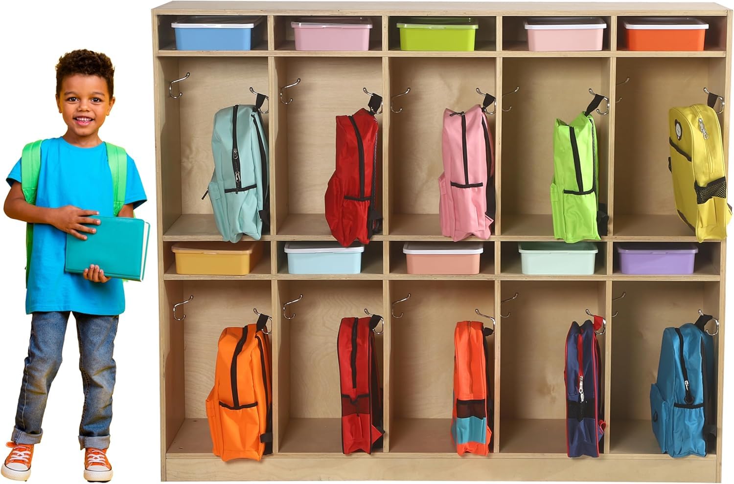 Premium Innovations 10 Section Cubbies for Classroom - Wooden Storage Lockers for Playschool and Daycare - Perfect for Coats, Backpacks, Knapsacks, Lunchboxes, and Storage Bins