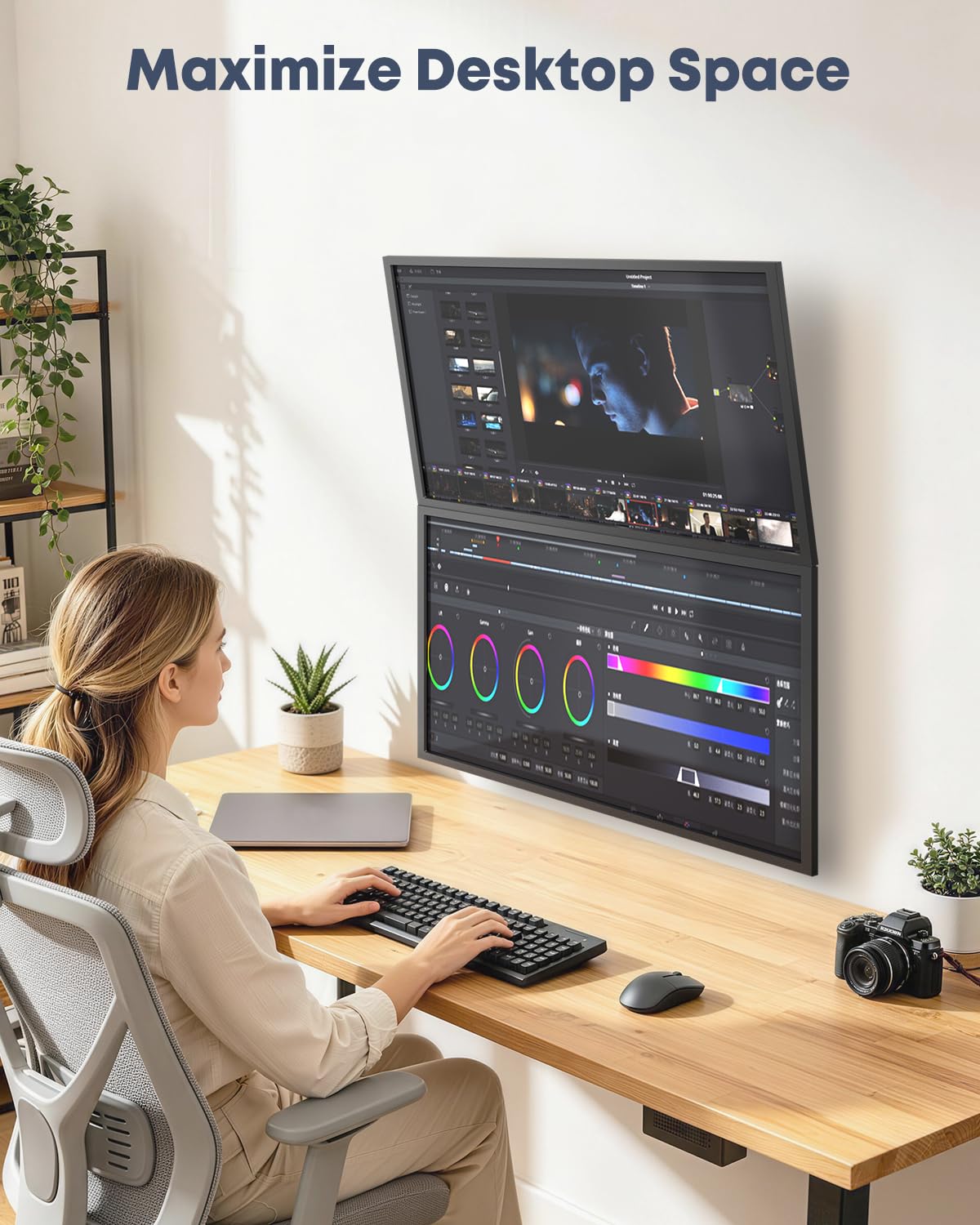 Supporto Da Parete Per 2 Monitor, Adatto A Schermi Piatti E Curvi Da 17 A 49 Pollici, 20 Kg Per Braccio, Supporto Da Parete Regolabile In Altezza, Vesa 75/100 Mm, Nero